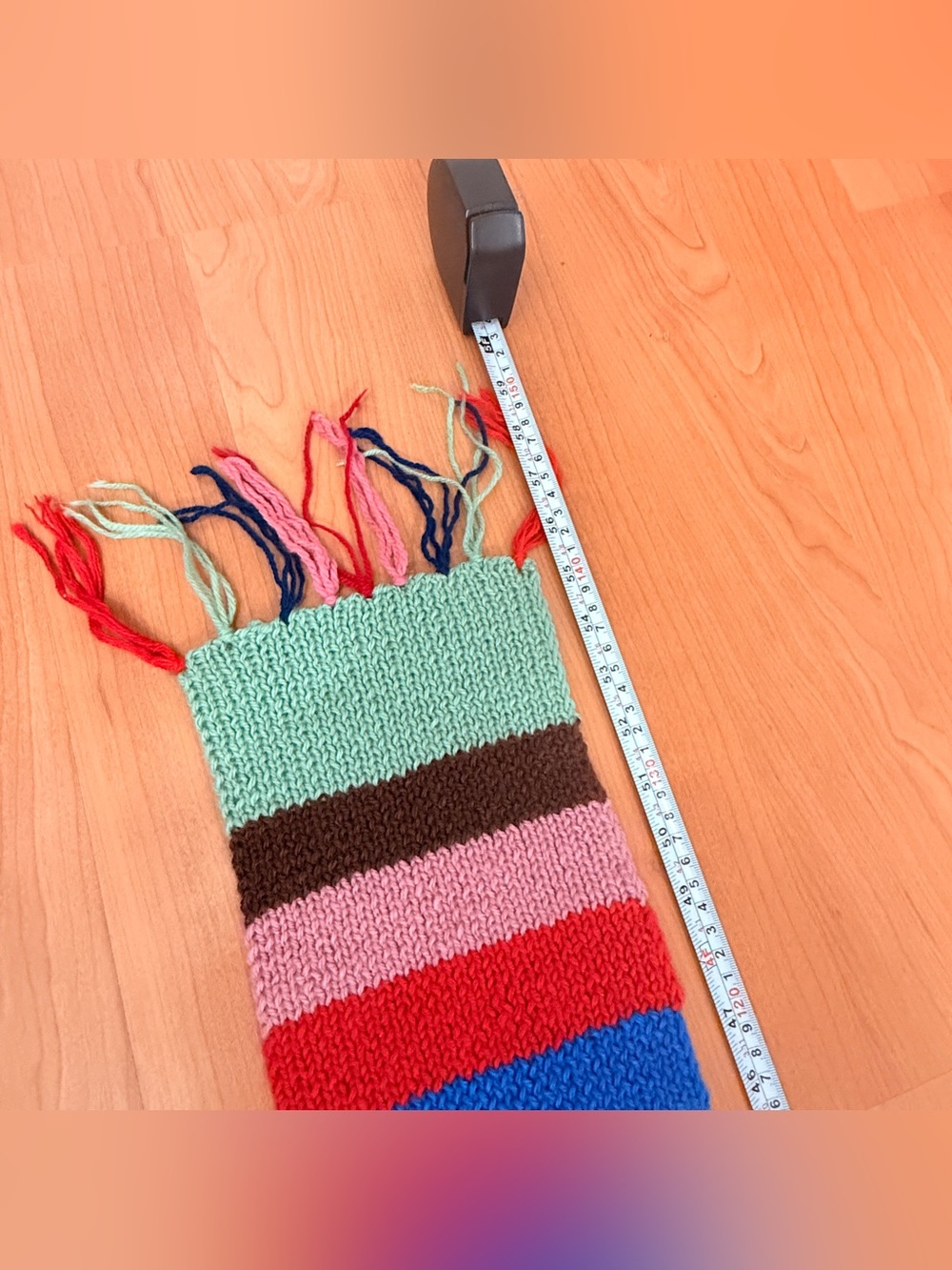 Handmade Knitted Wool Multi-Color Striped Rib Knit Scarf - Picture 3 of 4